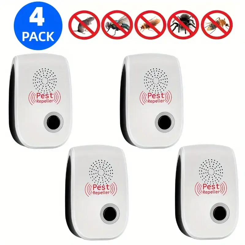 4-Pack Ultrasonic Pest Control Repeller, Mosquito Repellent for Insects, Cockroaches, Spiders, Ants, Mice - Suitable for House, Kitchen