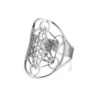 Sacred Geometry Seal Of Archangel Metatron Ring Adjustable Stainless Steel Rings For Women Men