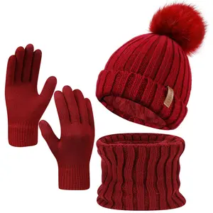 3PCS Winter Beanie Hat Scarf & Touchscreen Gloves Set for Women & Men Warm Fleece Lined Knit Double-Layered Brim Soft Cozy Cold Weather Essential Accessories Ideal Thanksgiving 2026 & Christmas Gift