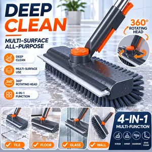 4-in-1 Floor Scrub Brush with Adjustable Stainless Steel Telescopic Handle, Lightweight Multi-Brush Squeegee for Home Care Cleaning Rubber Broom Outside Broom mop and bucket set