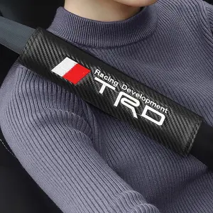1/2Pcs TRD Logo For Toyota Corolla C-hr Rav4 86 Avensis T25 Auris Land Cruiser Yaris Hilux Prius Camry Emblem Leather Car Safety Belt Shoulder Cover Pads Interior Decoration