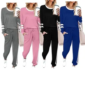 Two piece set women Outfits Sweatsuit Set Sweatshirt and Pants Tracksuit with packet Pullover Crew Neck Lounge Set Pajamas flight travel teacher outfit casual comfortable lightweight stylish fashion Thanksgiving gift