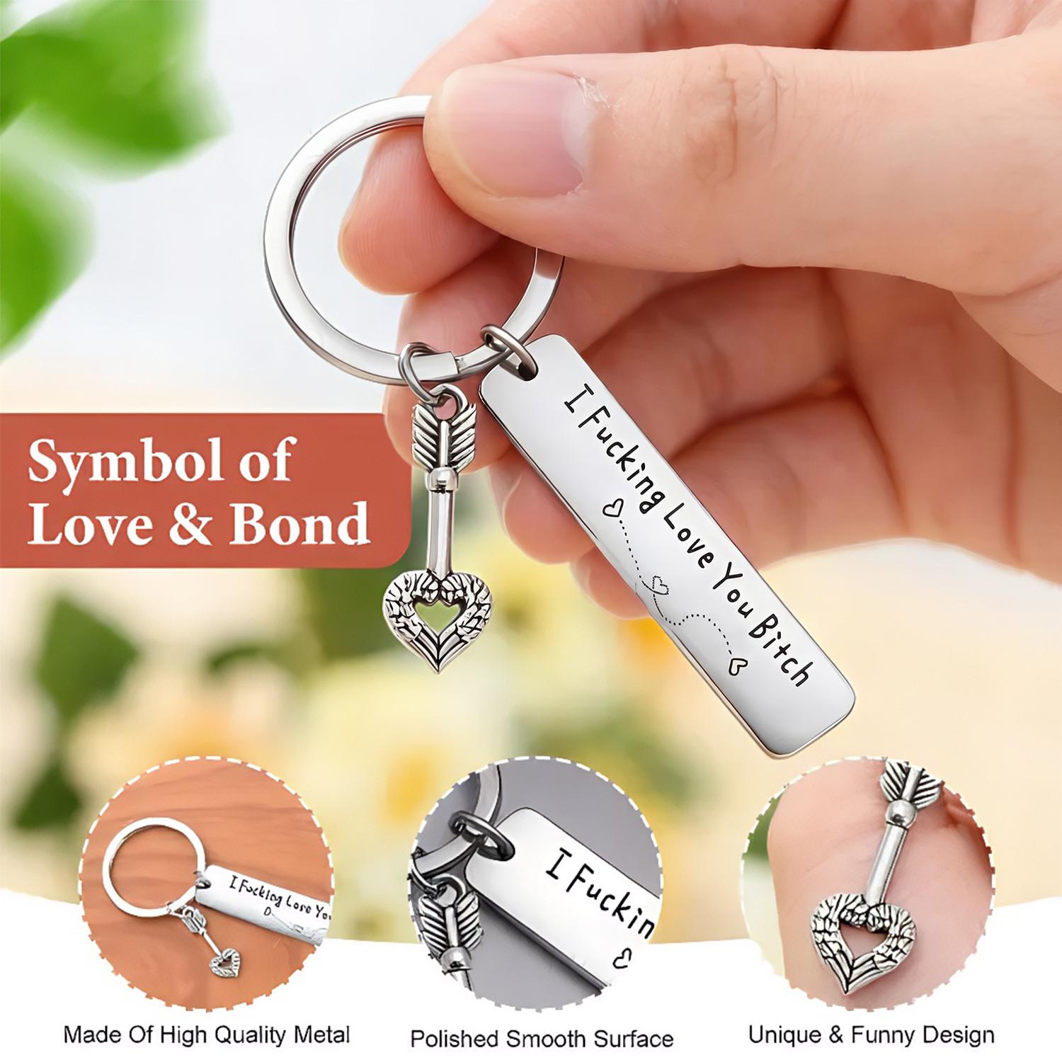 Funny Best Friend Keychain,Stainless Steel Key Keyring with Engraved Quote “I Fcking Love You Btch,Creative Slogan Metal Keychain,Birthday anniversary Friendship Gift for Besties & Friends Female