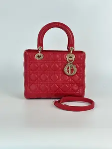 Pre-owned Dior lambskin Crossbody bag Lady red/gold