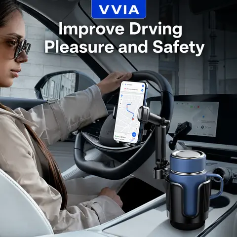 2-in-1 Car Cup Phone Mount, Waterproof ABS Cell Phone Car Mount with Adjustable Base, Rotates 360°, Flexible & On-the-Go Durable Travel Accessory for iPhone & All Smartphones