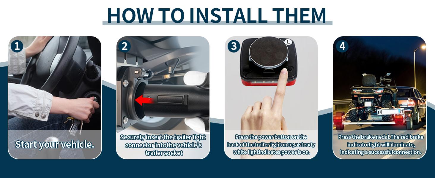 Magnetic Wireless Trailer Lights, Rechargeable LED Trailer Light for Towing Truck, Waterproof Tail Tow Lights Kit for RV Camper Boat Caravan, Portable Turn Signal Brake Running Stop