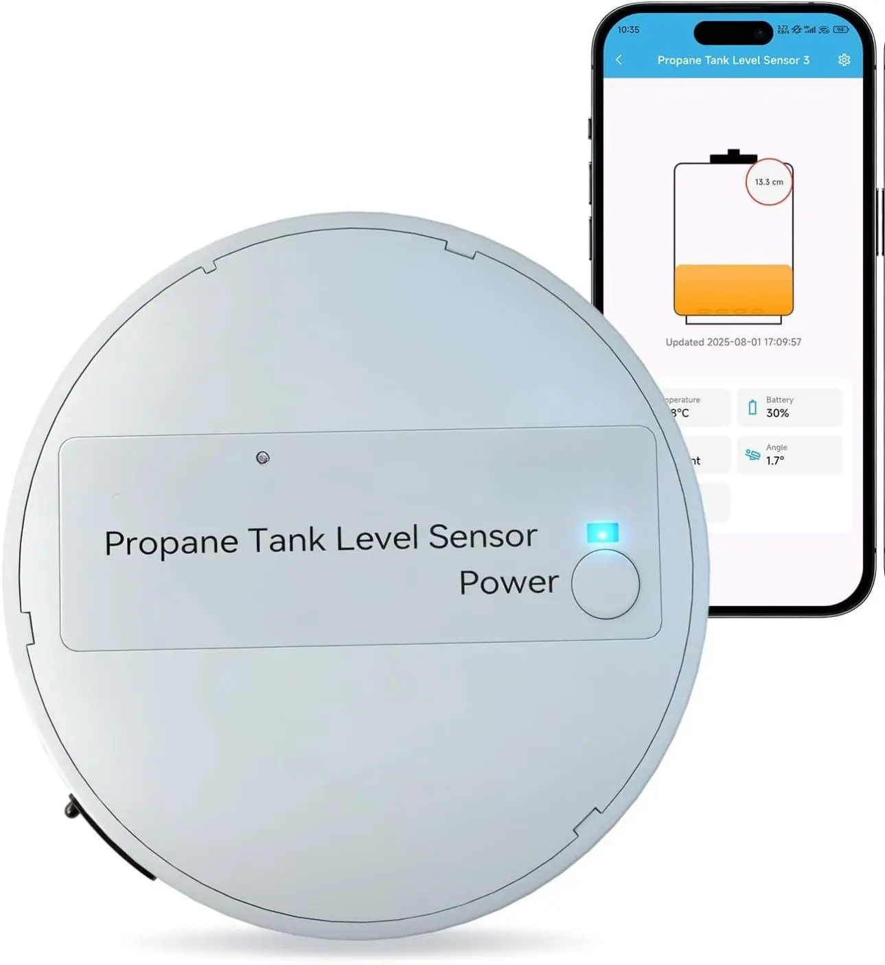 Briidea Bluetooth Fuel Tank Gauge - Rechargeable 200mAh Wireless Magnetic Snap Sensor with Nano Silicone Adhesive Pad, Patent-Pending Phone-Controlled Monitor for RV Tanks, BBQ Grills, Boats, Restaurants (Sensor + Removable Heightening Pad), Bbqs, Steel/A