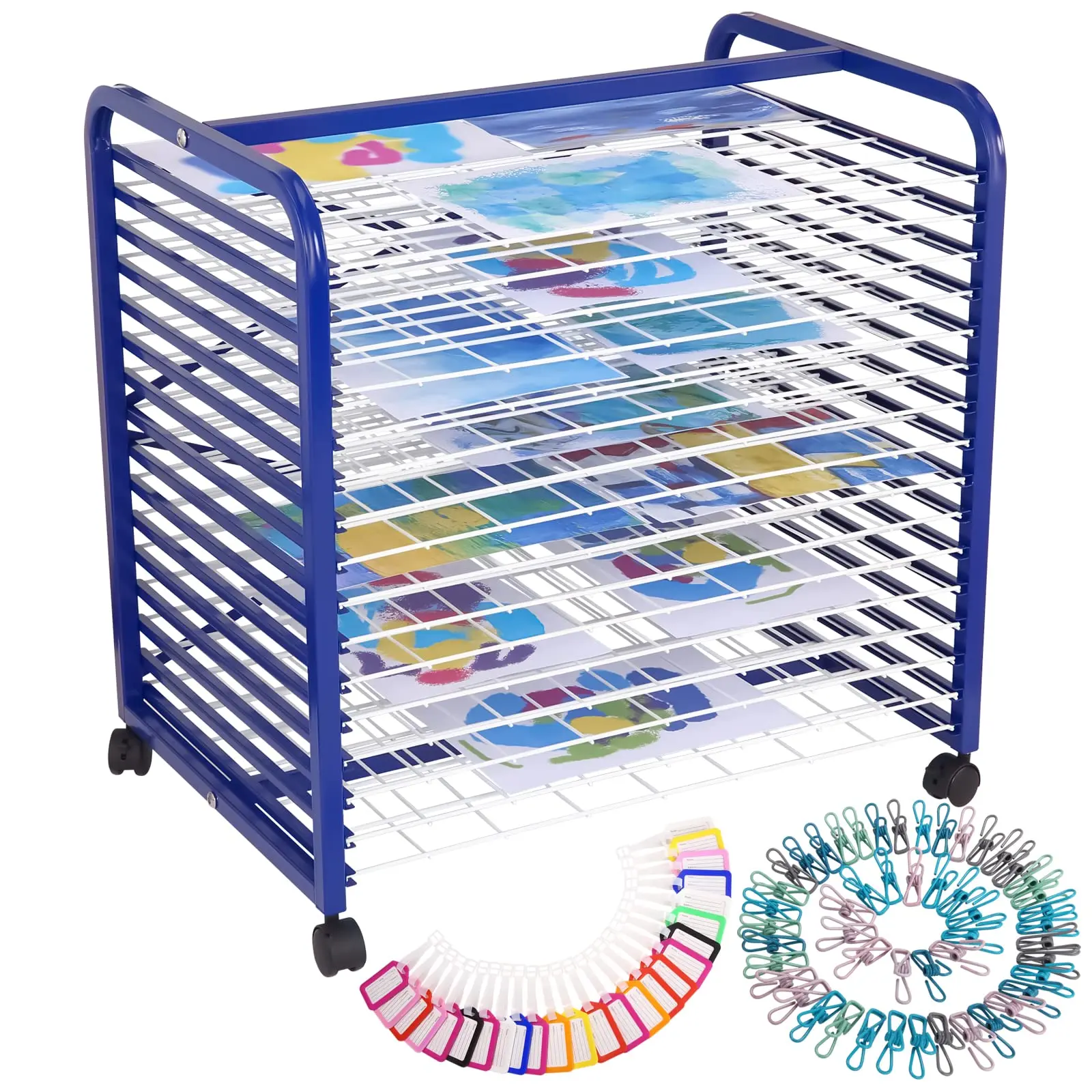 GARVEE Discover GARVEE's Art Drying Racks: 16-Shelf and 25-Shelf Options with Mobile Lock Wheels for Efficient Studio Organization and Creative Space Solutions.