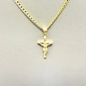 1059- NEW 14K Yellow Gold Hollow Crucifix Pendant W.G on Chain Necklace Jewelry