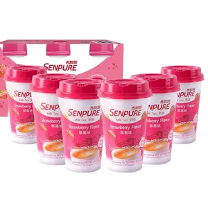 XIANGPIAOPIAO SENPURE Instant Milk Tea Kit with Milk Tea Powder DIY Sugar Pack Nata de Coco Serve Cold or Hot Drinks (Strawberry Flavor 6 Pack)