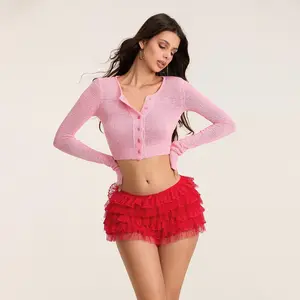 Women Lace Bloomers Shorts Casual Summer Layered Ruffles Elastic Short Pants for Vacation Beach Club Streetwear