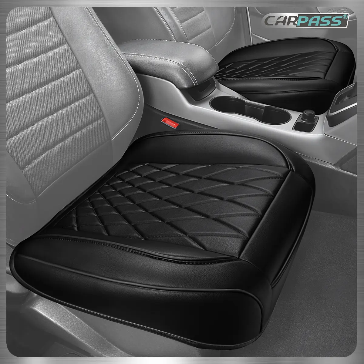 CAR PASS 2 Pack Leather Front Car Seat Covers, Full Wrapped Bottom Seat Covers with Storage Pocket, Anti-Slip Waterproof Cushion Pad, Universal fit Interior Automotive