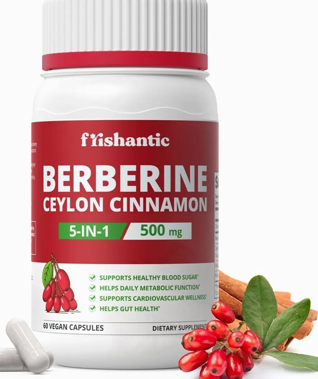 30-Day Supply Berberine with Ceylon Cinnamon, 500mg Berberine Supplement for Blood Sugar Support, Metabolism*, Gluten-Free, Non-GMO & Vegan, 60 Capsules
