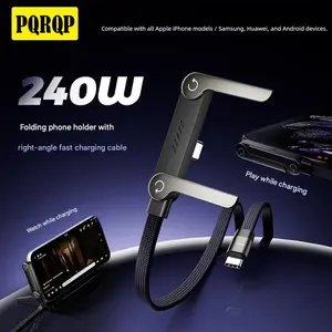 Invisible Holder Charger Cable with Stand - 2-in-1 Fast Charging Cable for Gaming, Office, Car Travel | 240w Fast Charging | Type-C iPhone Samsung Compatible | Black