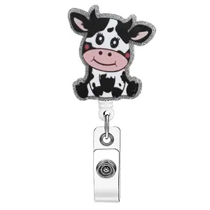 1pc Badge Scroll, Id Badge Holder - Cute Black and White Cow Sparkle ID Badge Scroll, featuring a sturdy buckle, practical and adorable for hanging ID badges in the office, for cow lovers, Badge Reels