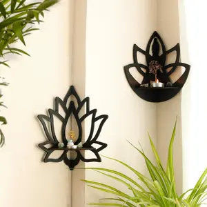 2pcs Lotus Corner Shelves Wall Corner Shelf Wooden Floating Shelves Lotus Crystal Display Shelf Boho Wall Shelves