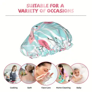 1pc Flamingo Print Design Polyester Double Layer Shower Cap, Elastic Shower Cap Reusable Shower Cap Women Hair Cap for Daily Care for All Head Sizes