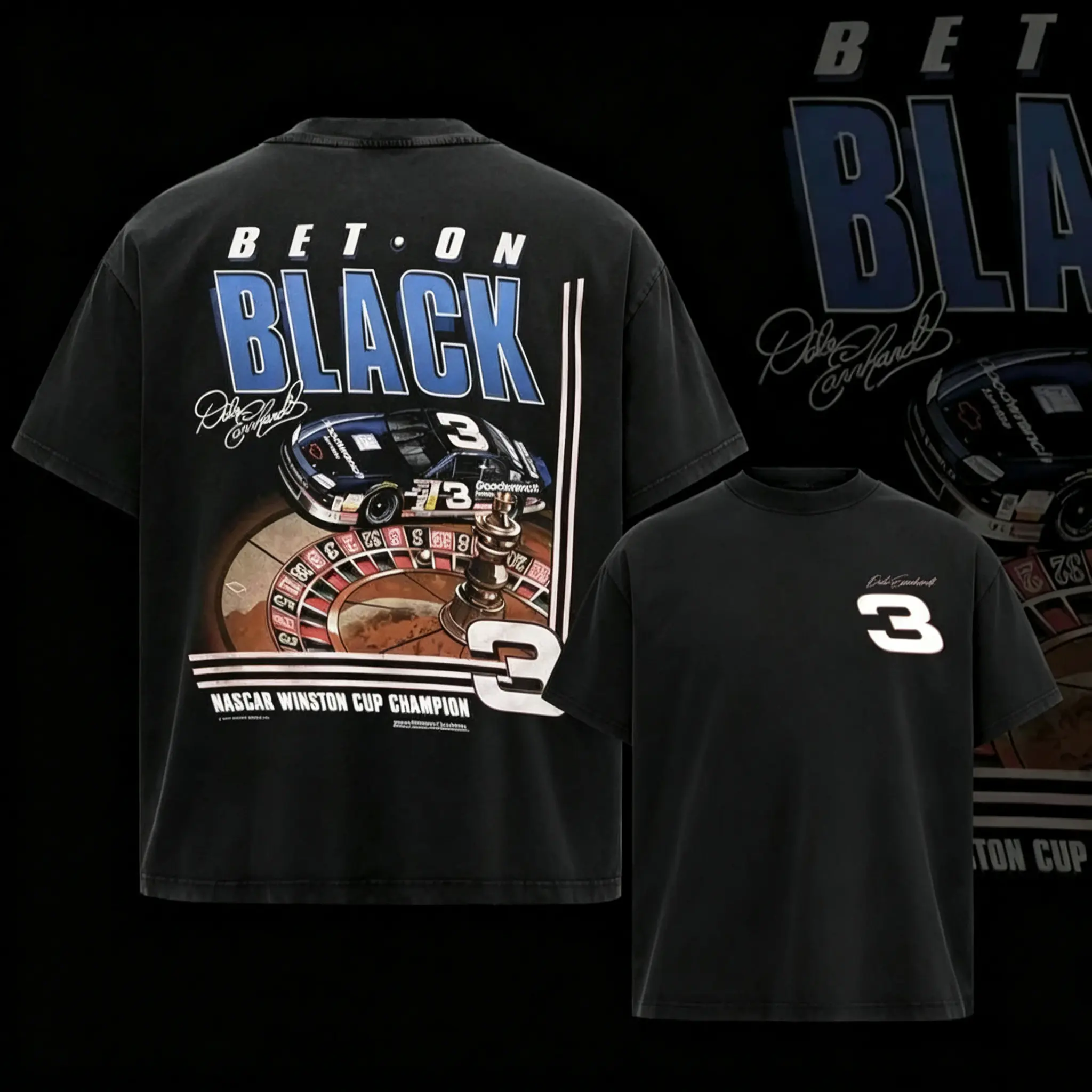 Dale Earnhardt 3 NASCAR Vintage 100% Soft Cotton Men's Retro Racing Graphic Tee - Menswear Round Neck Short Sleeve Shirts, Casual Streetwear Fan Gift, Machine Washable, Multi-Size (3XL,4XL), Sporty Chic Tops