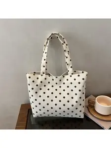 Women's Polka Dot Tote Bag, Casual Fashion, Casual Shopping Bag, Shoulder & Handheld, Fits Phone, Tablet, Cosmetics, Ideal for Commute, Travel, College, Gift