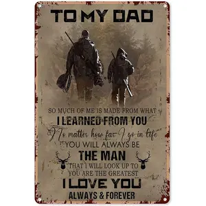 To My Dad Vintage Aluminum Sign Home Decor Father And Son Hunter Hunting Metal Poster Gift Farm Club Farmhouse Room Wall Hanging Signs Decor 12x16 Inches funny  pet  gift