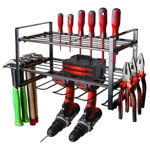 Power Tool Organizer, Power Drill Tool Holder, Heavy Duty Tool Shelf, 3 Layers Tool Rack Cordless Drill Holder, Floating Tool Shelf Wall Mounted Tool Storage Rack with 4 Drill Holders Installation Metal Steel