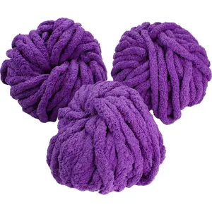iDIY Chunky Yarn 3 Pack (24 Yards Each Skein) - Dark Purple - Fluffy Chenille Yarn Perfect for DIY Crafts and Projects - Great Gift for Crafters