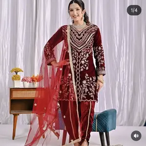 3 peace Velvet dhoti suit witj fully embroidered