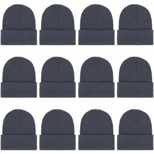 12-Pack Knitted Winter Beanie Hats for Men and Women, Warm and Cozy Cuffed Skull Caps, Bulk Purchase