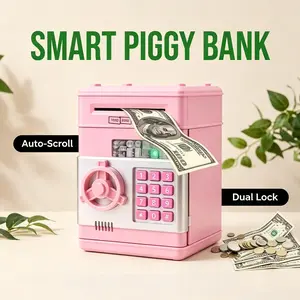 ABS Plastic Mini ATM Piggy Bank for Kids - Code Lock, Lightweight, Secure Door, Auto-Scroll Paper Money & Coin Saving Box, Home Decor Gift for 3+ Boys/Girls