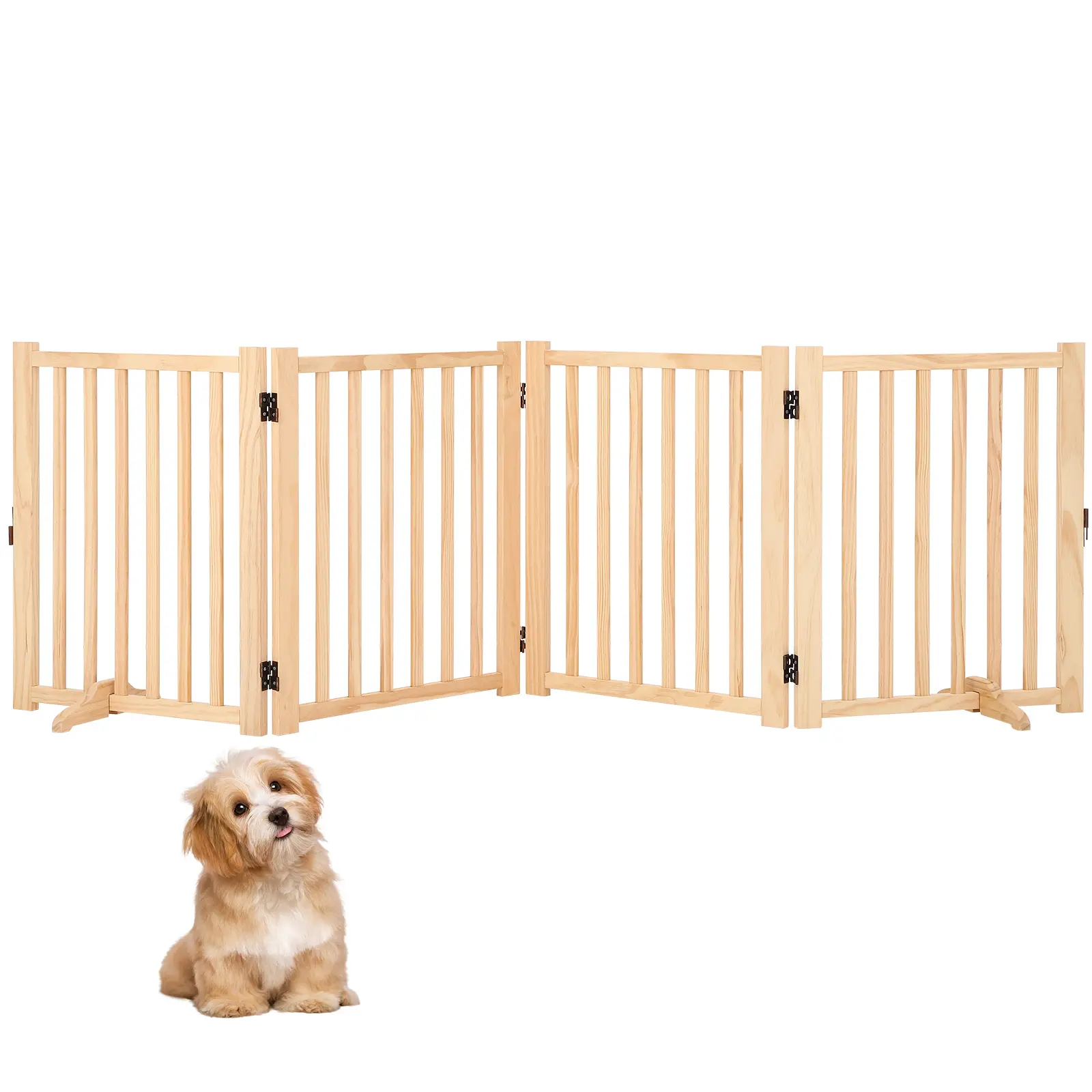Wooden Freestanding Dog Gates, Paint-Free Wooden Indoor Dog Fence,Collapsible Wood Pet Gates for The House,Doorways, Stairs,Step Over Fence - 3/4 Panel H:24"/36”