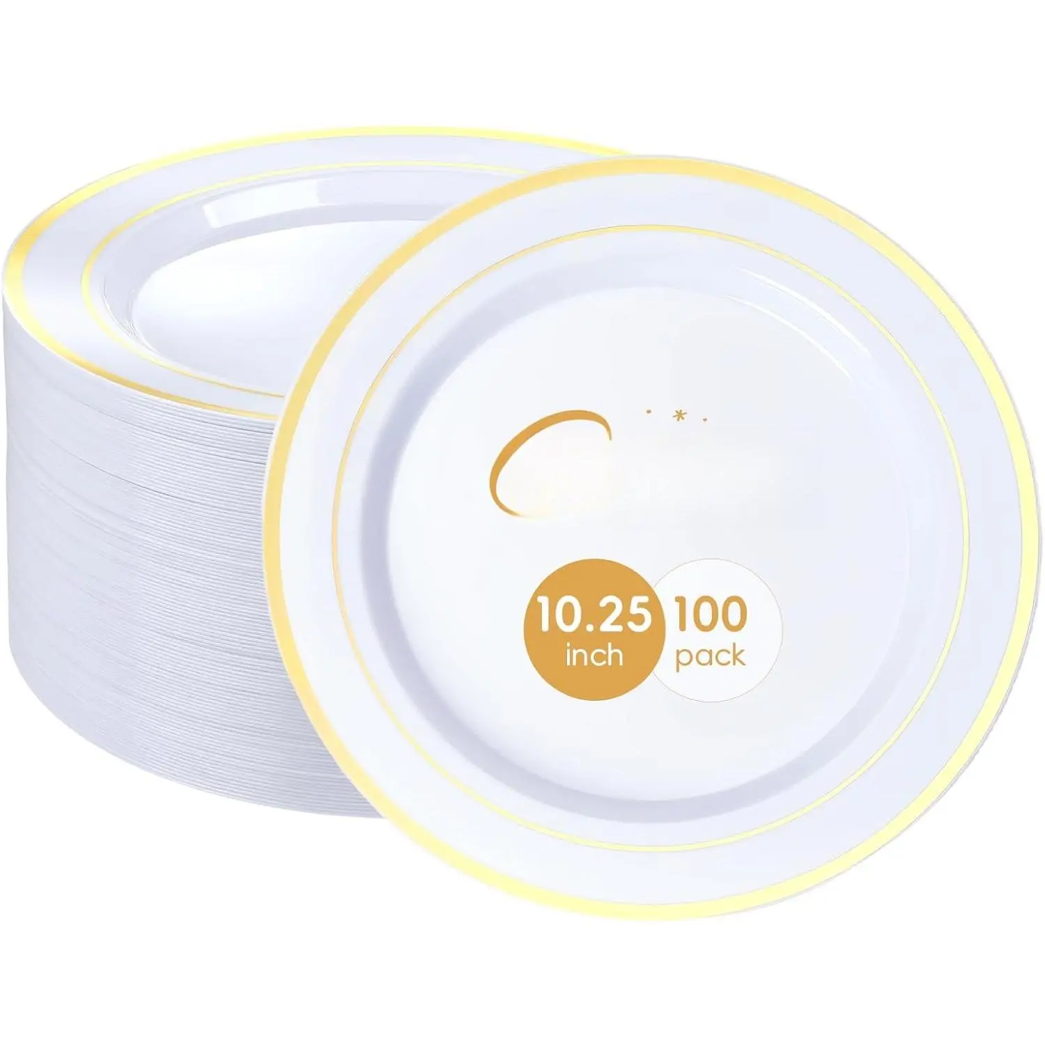 100 count  Plastic Plates, 10.25 Inch Dinner Plate with  Rim, Heavy Duty Disposable Plastic Plates for Party, Wedding, Birthday & Daily Use