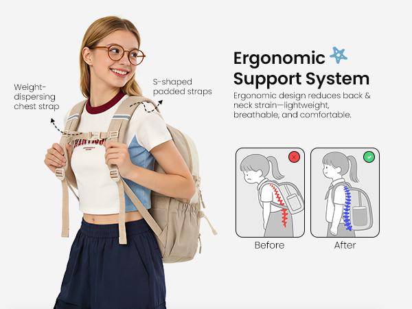 LOVEVOOK School Backpack for Teen Girls - Large Capacity College Student Laptop Backpack,Lightweight Cute Kid Bookbag with Water Bottle Holder, Ideal for school, Travel & Daily Use Fit 15.6" Laptop