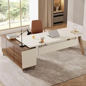Tribesigns 71-Inch Executive Desk, L-Shaped Desk with 55-Inch Cabinet, Large Office Desk with Storage Shelves, Modern Computer Desk for Home Office
