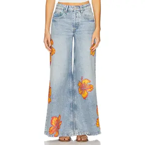 Free People Palisades Wide Leg Jeans in Flower Power