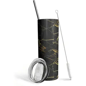 Black Gold Marble Abstract Tumblers 20 Oz Print Tumbler Travel Cup Iced Stainless Steel with Lid and Staw Insulated Trendy Coffee Tumbler Cup Gifts for Women Black Gold Marble Abstract