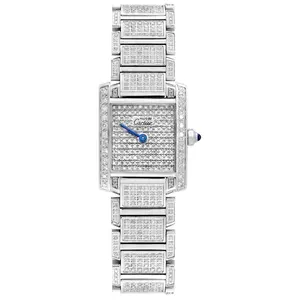 Cartier Tank Française SM W51035Q3 Quartz Stainless Steel Aftermarket Full Diamond Paved Case, Dial and Bracelet Ladies Watch WHT017951