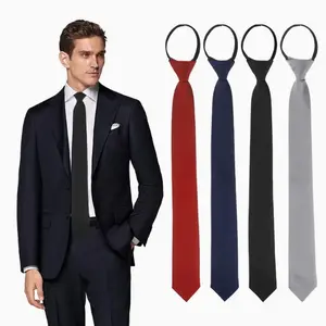 4pcs Men's Solid Color Tie, Business And Administrative Zipper, Easy to Pull Without Zipper Tie, Adjustable Lazy Release Design, Suitable for Formal Occasions Such As Weddings, Polyester Tie, Christmas And Valentine's Day Birthday Gift for Boyfriend