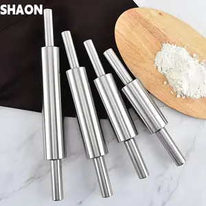 SHAON Stainless steel rolling pin with anti slip handle - professional dough roller - durable manual noodle press | suitable for pizza, cookies, pastries, pasta | easy to clean household baking artifact, Christmas and Halloween gifts