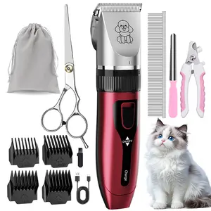 Dog Grooming Kit Clippers, Low Noise, Electric Quiet, Rechargeable, Cordless, Pet Hair Thick Coats Clippers Trimmers Set, Suitable for Dogs, Cats, and Other Pets(Red)