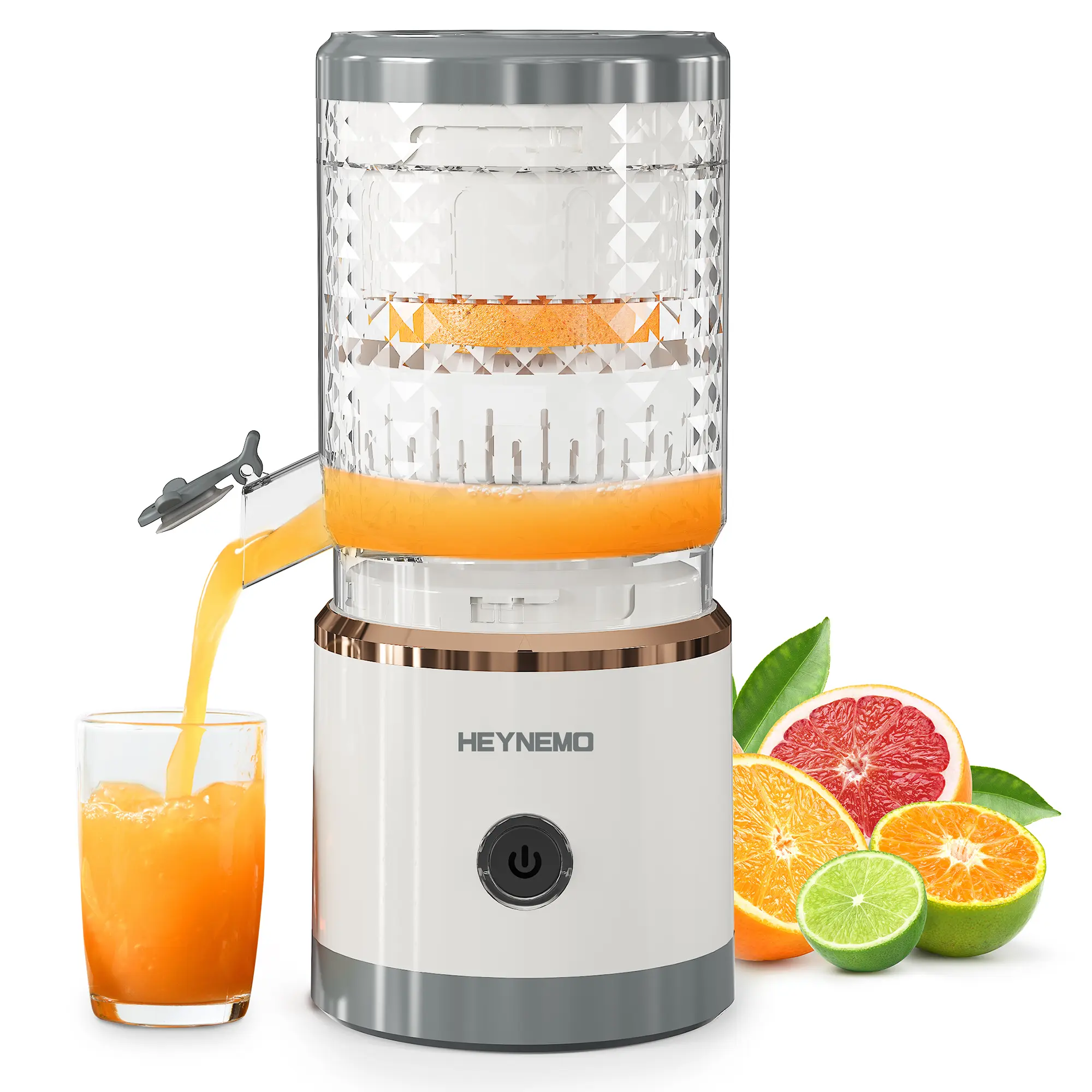 Sunvivi Electric Citrus Juicer - 90W DC Motor Automatic Juice Squeezer, 15000 RPM High-Speed, Lightweight 10.0x5.1x4.3 Inches, Ideal for Orange, Lemon, Dragon Fruit, Tomatoes, Compact, Easy to Clean with Included Cleaning Brush, Grey