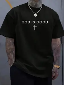 God Is Good Cross Christian Minimalist Religious Faith T-Shirt| Men'S Relaxed Fit, All-Season, Breathable, Sweat-Wicking, Soft, Crew Neck, Short Sleeve, Casual Wear For Daily Commutes And Home Lounge, 2026 New Year'S Party Street Style Outfits