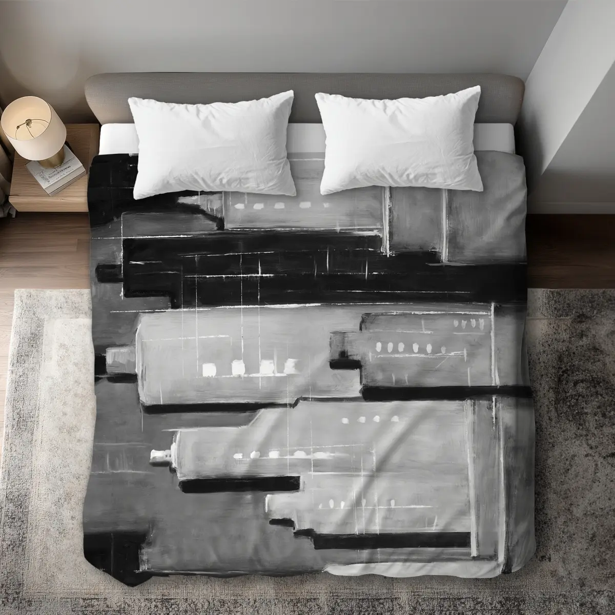 360 stand King Size Duvet Cover Set - Black and White Abstract Monochrome Buildings Print, Decorative Design Bedding Linens for Textiles & Soft Furnishings, Dual-Color Duvet Covers, Bedding Inspo, Comfy Bed Setup, Modern Art, Industrial, Black And White P