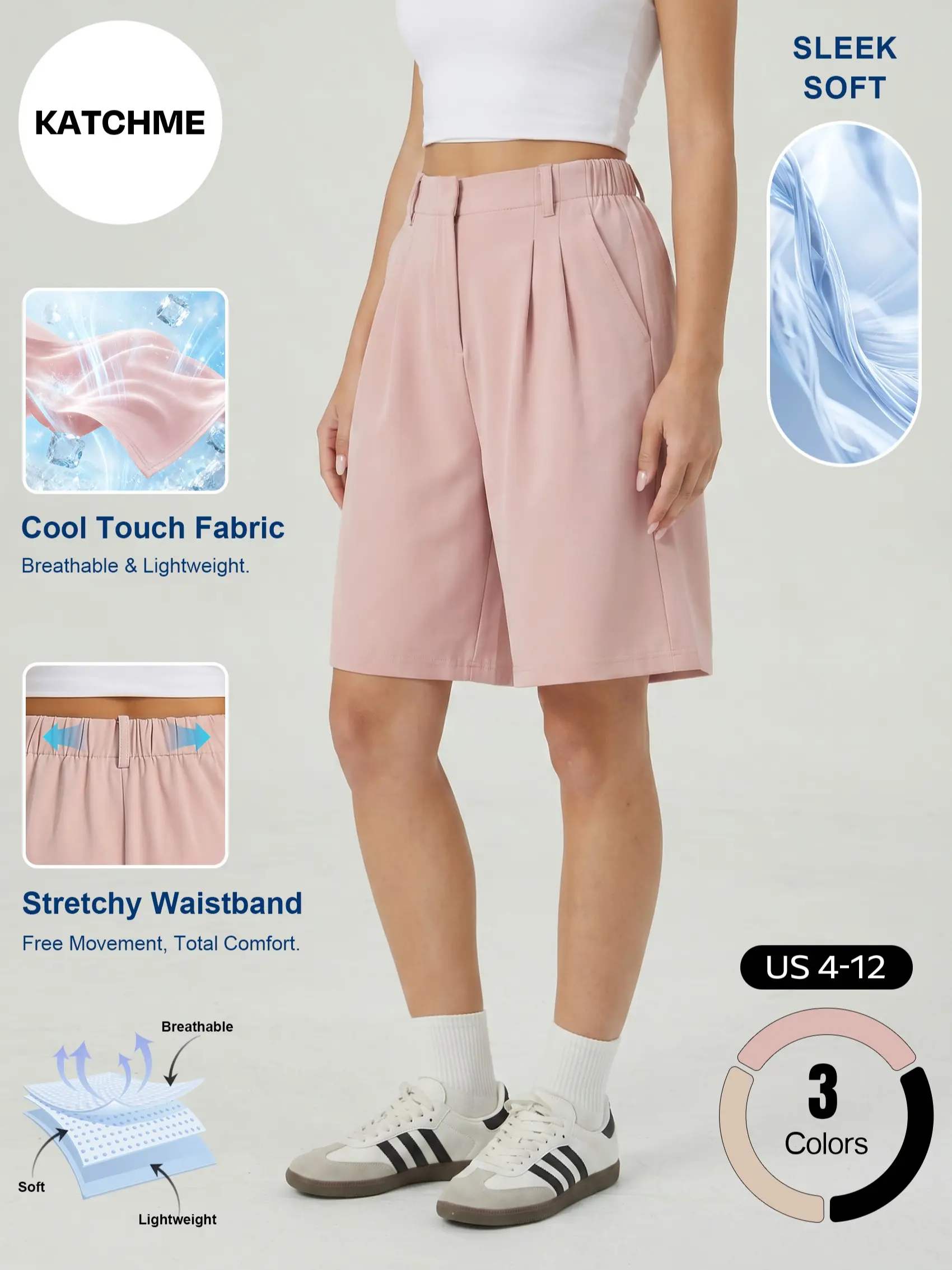 Katch Me Chic Women's Casual High Waist Cool Touch Wide Leg Shorts, Lightweight High Stretch Side Pocket Wrinkle-Resistant Bottom, Sleek Soft Summer Plicated Loose Outfits for Daily Wear #TikTokMadeMeBuyIt #HighWaistedShorts #SummerEssentials #CoolTouch