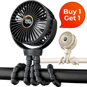 [Frsara] 2026 upgrade Led Portable Stroller Mini Fan, Small Rechargeable Personal Fan, Baby Travel Essentials for Wagon, Car Seat, Treadmill, Battery Powered Biking Gear Accessories, 360° Rotation, 3-Speed, Display, Black