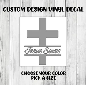 Jesus Saves Cross Faith Custom Vinyl Decal Personalized Lettering Sticker Organiser, Bottles, Cups, Canister, Laptop, Luggage, Car, Truck, Window, Wall