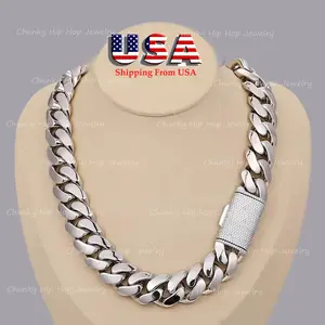 Water Proof Jewelry Soild Stainless Steel Silver Miami Cuban Link Chain Necklace Diamond Icedout Bling Copper Clasps