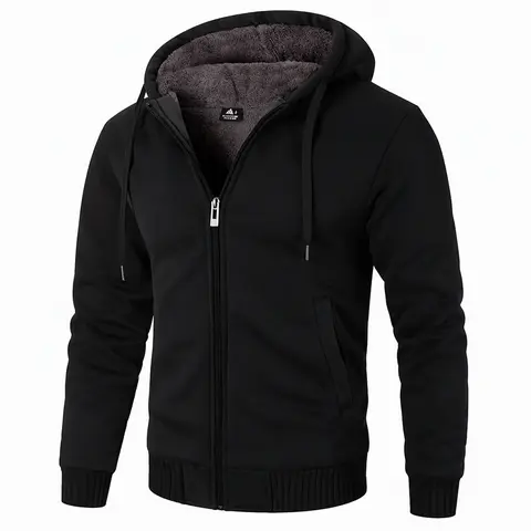 ZITY Men's Plain Zip-Up Hoodie - Stylish Thick Long-Sleeve Casual Zipper Hooded Jacket, Heavyweight Winter Fleece Sherpa Lined Warm Menswear, Everyday Fit, Extra Coverage, Gifts for Him