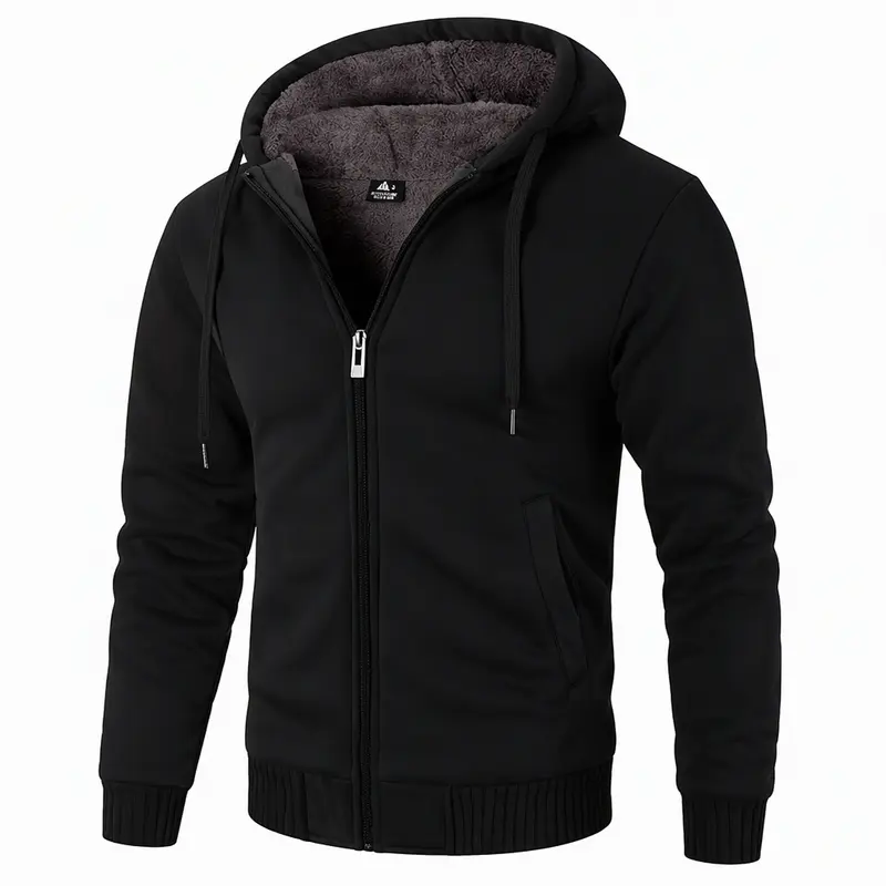 ZITY Men's Plain Zip-Up Hoodie - Stylish Thick Long-Sleeve Casual Zipper Hooded Jacket, Heavyweight Winter Fleece Sherpa Lined Warm Menswear, Everyday Fit, Extra Coverage, Gifts for Him