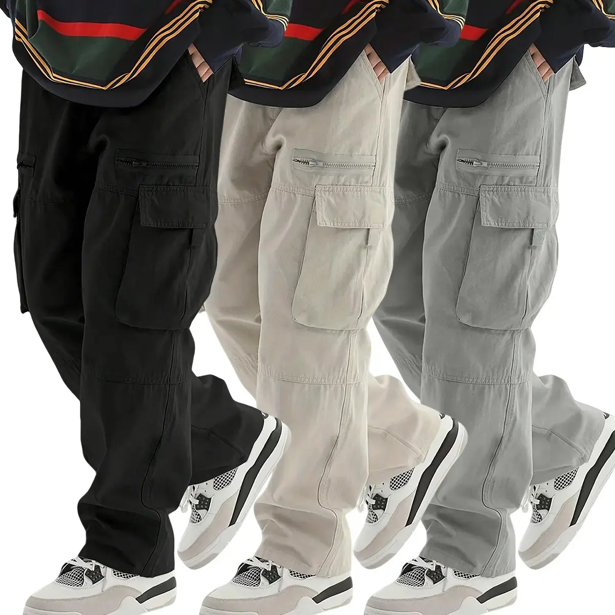 Men’s Basic Cargo Pants — Men’s fashion, casual streetwear, contemporary design, comfortable polyester fabric, practical all-season work pants with pockets