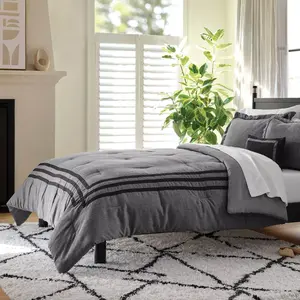 8pc Queen Applique Border Comforter and Sheet Set Gray - Threshold